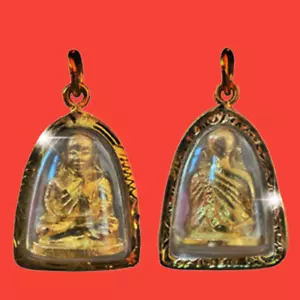 Phra LP Ngern Bang Khlan Temple Gold Micron 24K Case Pendant Thai Buddha Amulet - Picture 1 of 6