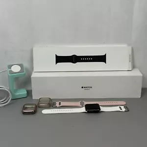 Apple Watch Series 3 Watch & Acessories Lot White, Pink, & Black Bands Bundle - Picture 1 of 15