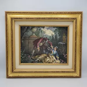 Grabado en piedra grabada pintada vintage El siervo justificado por Nicolas Lancret - Imagen 1 de 15