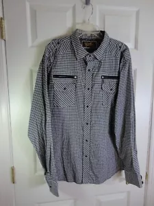 Camisa Blue Gear Para Hombre XL Negra/Blanca Cuadros Mangas Largas/Enrollables Perla Broches de presión - Imagen 1 de 5