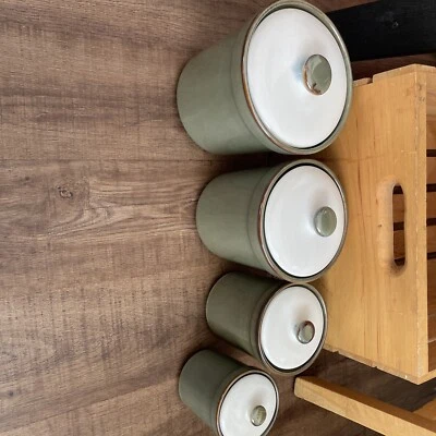 Sango Green China Ceramic 4 Piece Canister Set White Lid - Image 1 of 4