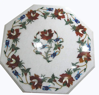 12" Marble Table Top semi precious stones handmade work Home decor - Image 1 of 4