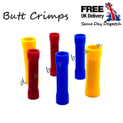Insulated Straight Butt Connectors Electrical Crimp Terminals Red Blue Yellow UK - Image 1 of 2