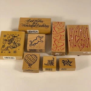 Lot of 8 Mixed Rubber Stamps Hearts Dog Cat Birthday Arts Crafts - Picture 1 of 16