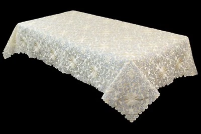 Solid Beige Polyester Fabric Embroidery Tablecloth Napkins Wedding Bridal Table - Image 1 of 4