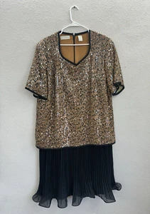 Elisabeth Liz Claiborne Womens Dress Size 16 Animal Print Sequin Short Sleeve - Picture 1 of 15