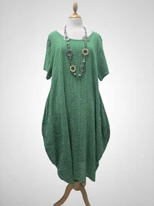 Italian lagenlook parachute maxi dress quirky emerald green 14-18 cotton - Picture 1 of 1