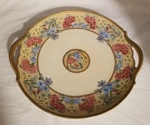 Vintage P&P Limoges Plate with Handles Hand Painted Flowers- France - 10.5" EUC - Picture 1 of 7