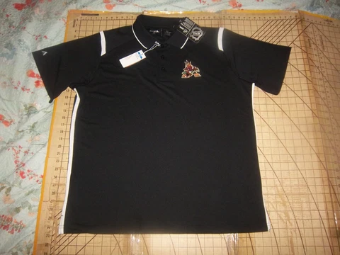 MENS XLARGE BLACK/WHITE ANTIGUA PHOENIX COYOTES POLO SHIRT - NWT Cover