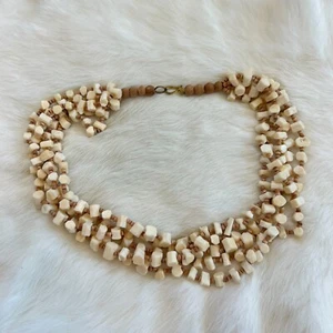 Vintage Carved Bead Necklace Boho Western Coastal Cowgirl Rockabilly Beach 15483 - Picture 1 of 7