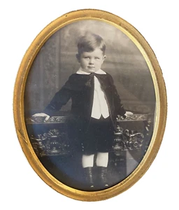 Antique Oval Brass Framed Portrait Photo Of Edwardian Boy circa 1908 - Picture 1 of 11