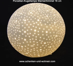 Porzellan Kugellampe Sternenhimmel weiss 18 x 18 x 16 cm (BxTxH) - Bild 1 von 2