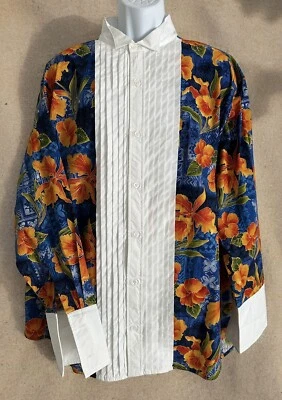 Tropical Tux Mens Shirt Tuxedo Vintage Lim’s French Cuffs 18 34/35 XXXL USA - Image 1 of 4
