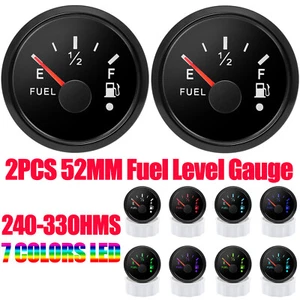 2PCS 52MM Black Fuel Level Gauge 240-33ohms 7 Colors LED For Boat Car Waterproof - Picture 1 of 17