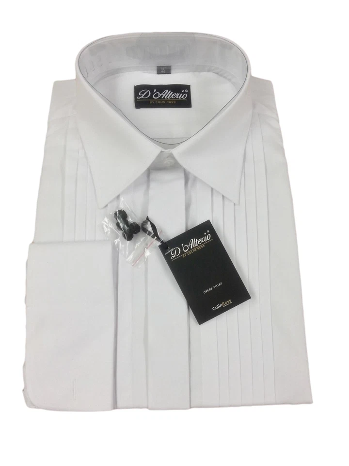 Camicia abito da uomo bianco a pieghe sul davanti colletto Reg 14,5""-23"" matrimoni/serate nuova con etichette - Immagine 1 di 1
