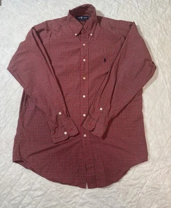 Vintage Polo Ralph Lauren Baumwolle rot Tattersall Karo Herren Knopfleiste Hemd S Blake - Bild 1 von 7
