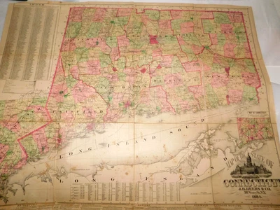1884 J.B. Mapa de pared plegable Connecticut con respaldo de lona para cervezas, 48"X48" Foto 1 de 4