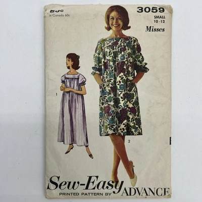Advance 3059 Muu Muu 2 Lengths Optional Pockets Sz 10-12 Vintage 1960s Uncut - Image 1 of 4