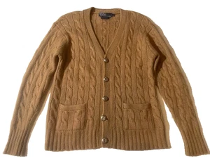 POLO RALPH LAUREN Womens Luxe 100% Camelhair Cable Cardigan Sweater sz M Rare - Picture 1 of 7
