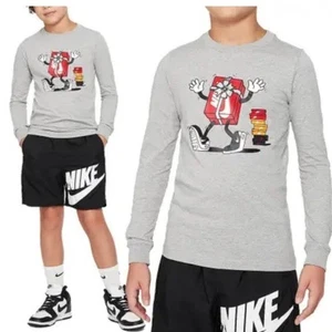NIKE ❤️🔥NIKE SPORTSWEAR BIG KIDS' LONG-SLEEVE T-SHIRT GREY boys girls shirt M - Picture 1 of 14