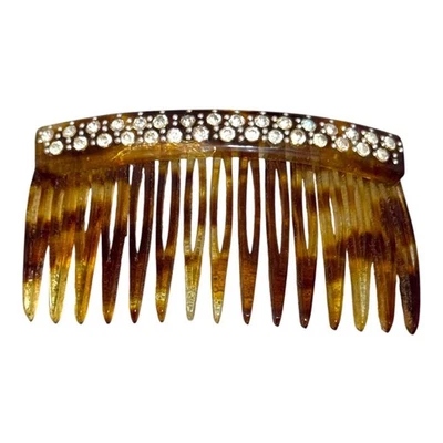 Vintage Rhinestone Embellished Hair Comb 3" Tortoise Shell Celuloid Barrette Y2K - Image 1 of 3