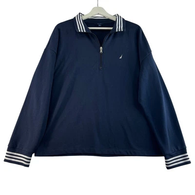 Suéter Nautica XXL Cuarto 1/4 Cremallera Pullover Mujer Azul Marino Náutico Preppy Foto 1 de 4