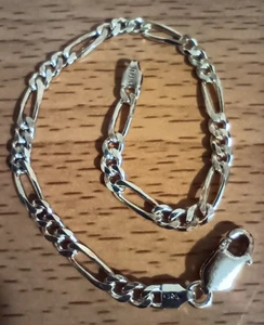 Vintage 925 italienisches Sterlingsilber 4 mm Figarokette Armband 8 Zoll lang - Bild 1 von 5
