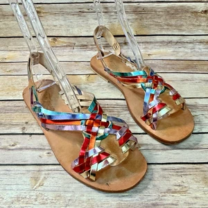 Free People Womens Metallic Rainbow Open Toe San Juan Hurache Sandals 9.5 Boho - Picture 1 of 10