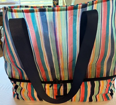 BOLSO DE MANO VERA BRADLEY MALLA DOBLE COMPARTIMENTO CABAÑA RAYAS NUEVO CON ETIQUETAS (K-22) Foto 1 de 4