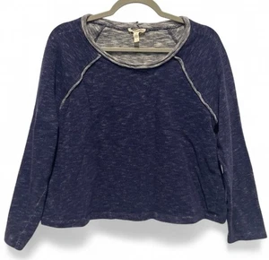 Eileen Fisher Organic Cotton Scoop Neck Rolled Hem Heather Navy Boxy Sweatshirt - Picture 1 of 11