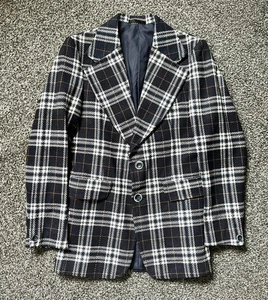 Hardy Amies Mens Blazer Tweed Plaid Jacket Size 36 Skinny Fit Dark Navy - Picture 1 of 7