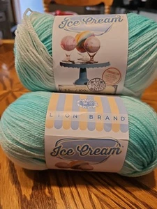 3 NEW LION BRAND ICE CREAM YARN SKEIN Mint 3.5oz 100% acrylic FREE SHIP - Picture 1 of 5