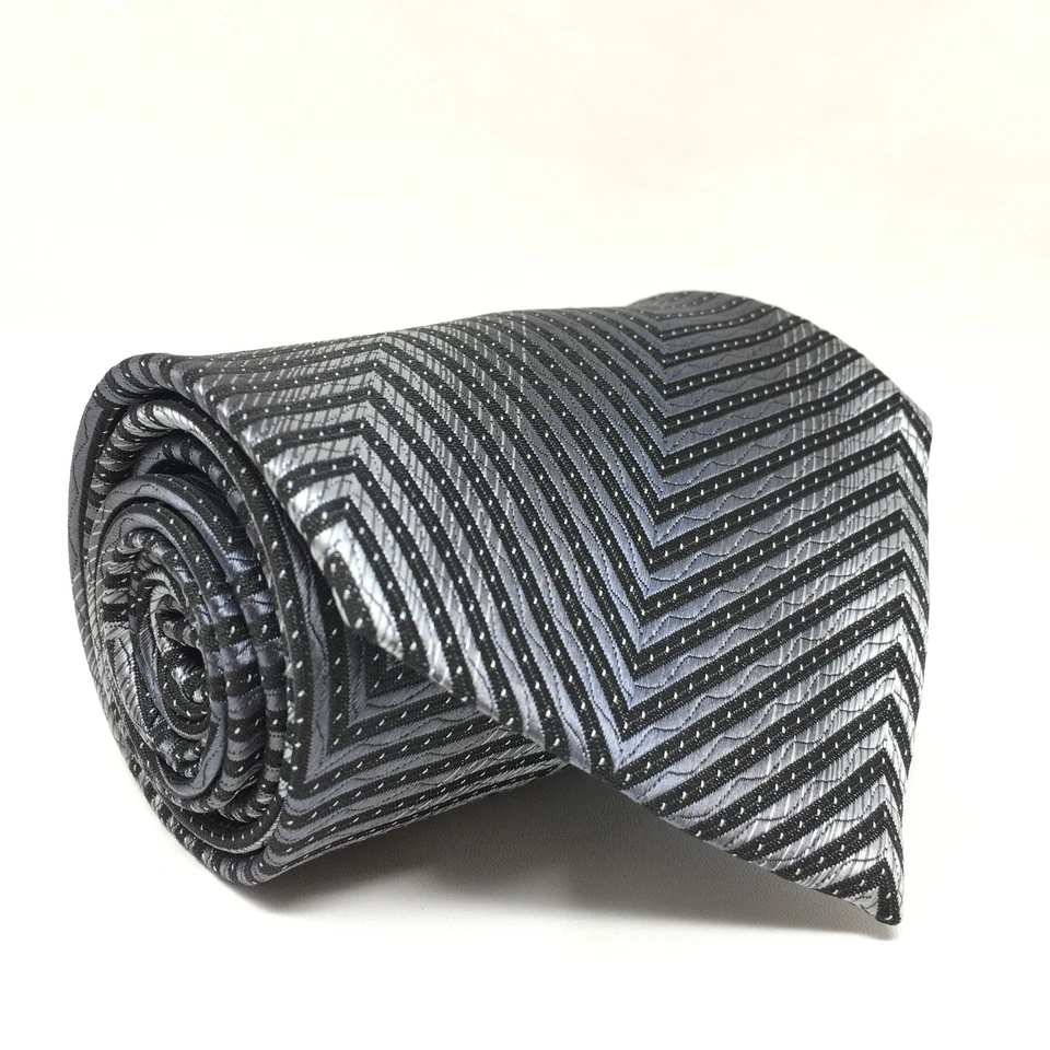 Giorgio Armani Wide Tie Silver Gray Black Striped Silk Handmade Italy Necktie - Image 1 of 4