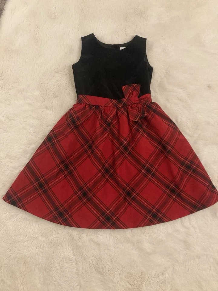 Elegante Vestido de Vacaciones Gymboree Negro Terciopelo Rojo a Cuadros Elegante Niñas Talla 10 Foto 1 de 4