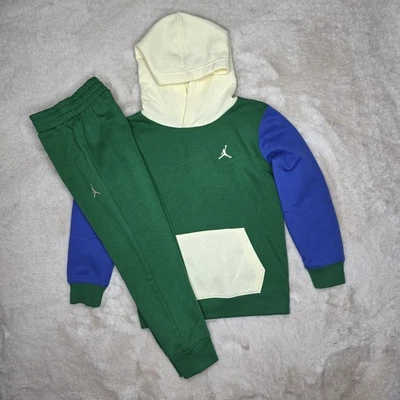  Air Jordan Fleece Hoodie & Jogger 2 Piece Outfit Set Green/Blue Size 6 Boys NWT - Image 1 of 4