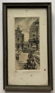 Art Deco Aimé Edmond Dallemagne signierte Radierung Paris Frankreich Straßenszene Autos - Bild 1 von 12