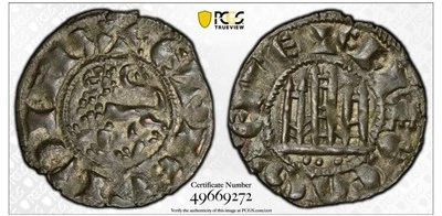 1295-1312 SPAIN DENIER SILVER COIN PCGS AU55 SEGOVIA LEON - Image 1 of 2