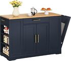 Large Rolling Kitchen Island with Trash Can Cabinet Trolley Island with Drawer