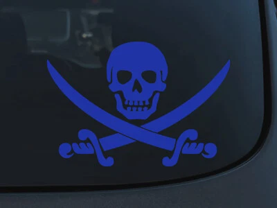 Adesivo de vinil carro automático JOLLY ROGER bandeira pirata caveira e espadas ossos - Imagem 1 de 4