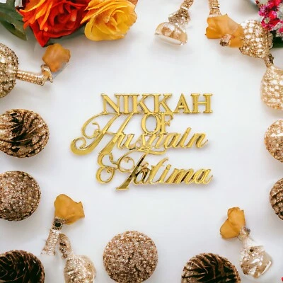 Personalizado Acrílico Nikkah Pastel Topper Personalizado con Nombre de Novia y Novio Dije Foto 1 de 4
