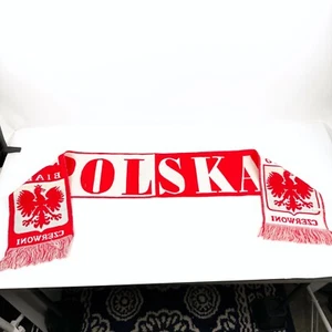 Vintage POLSKA Poland Soccer FC Scarf Late 90s Knit Red White - Bild 1 von 10