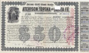 1894 ATSF Atchison, Topeka & Santa Fe Railroad 50 $ Einkommen Goldanleihe - Bild 1 von 1