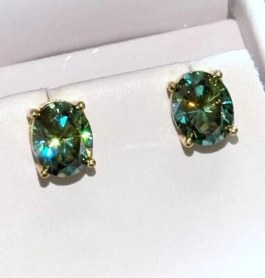 Green Moissanite Oval Cut Stud Earrings Certified VVS1 - 925 Silver - image 1 of 4