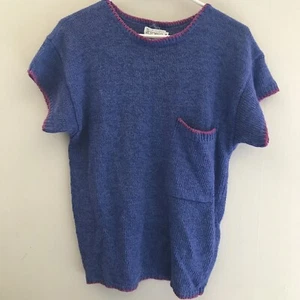 VGC VTG Rafella Linen big pocket knit t-shirt 80s purple w/dk purple trim cute!! - Picture 1 of 12
