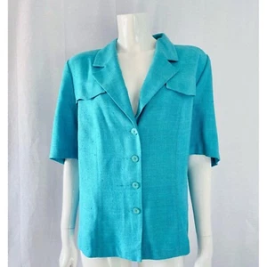 Blazer Turquesa Vintage Seda, Chaqueta Voglia Manga Corta, Blusa de Verano, 44, L - Imagen 1 de 9