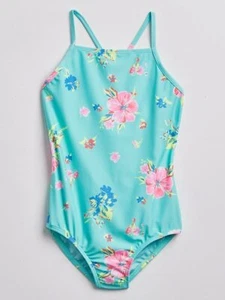 Gap Kids Girl's Aqua Floral Square Neck One Piece Swim Suit NWT Various Sizes - Picture 1 of 3