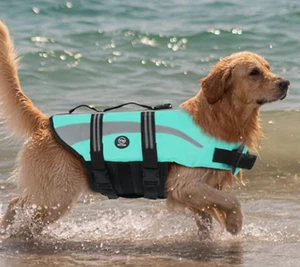 EMUST Life Jacket For Dogs, Large, Turquoise, Highly Reflective, Double Handle - Picture 1 of 6