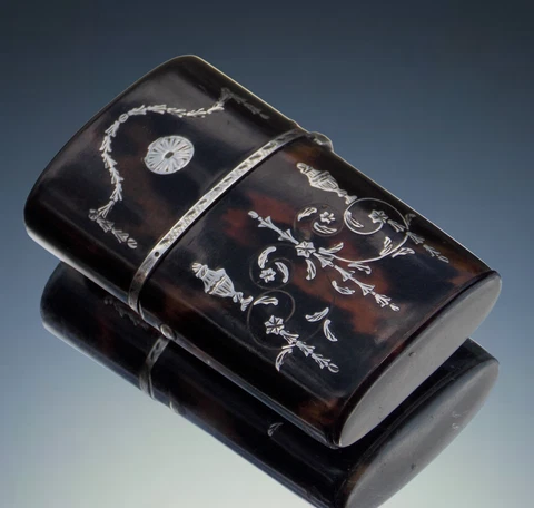 BEAUTIFUL GEORGIAN 18TH CENTURY SILVER PIQUE WORK FAUX TORTOISESHELL ETUI Cover