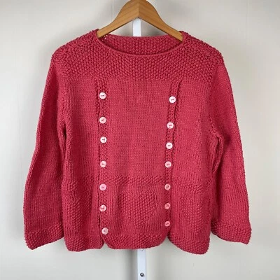 Handknit Handmade Sweater Mauve Pink Heart Button Detail Womens Large? - Image 1 of 4