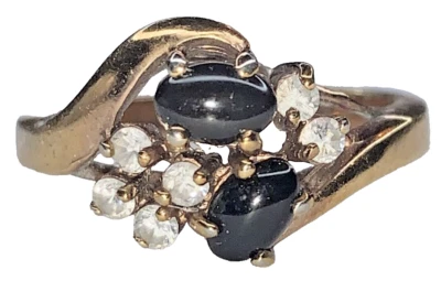 Винтажный подписанный Seta золотистый черный стеклянный кабошон CZ кубический цирконий кольцо размер 10,25 - Изображение 1 из 4
